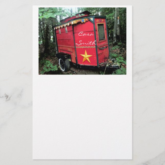 Customized Red Gypsy tiny caravan Stationery (Front)