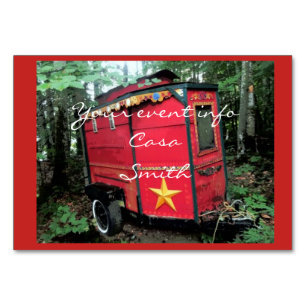 Customized Red Gypsy tiny caravan Table Number