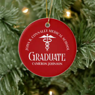 Customized Red Medical School Graduation Christmas Ceramic Ornament
