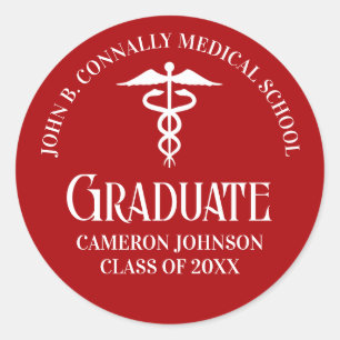 Customized Red Medical School Graduation Party Classic Round Sticker