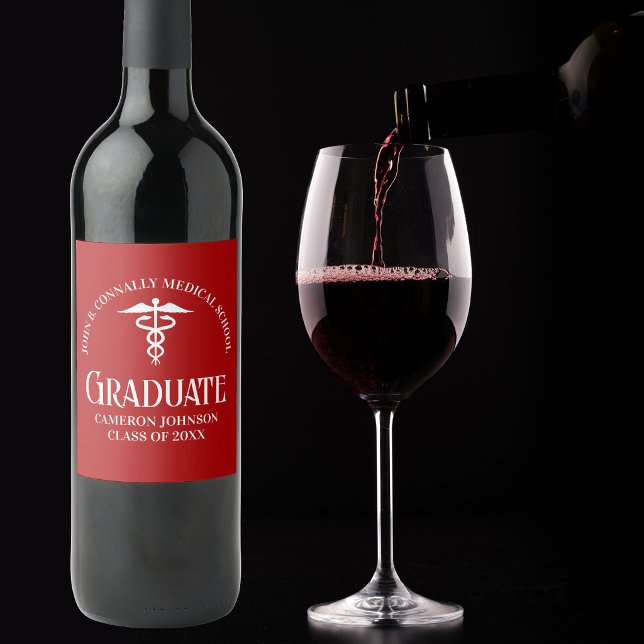 Customized Red Medical School Graduation Party Wine Label (Creator Uploaded)