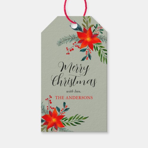 Customized Red Poinsettia Merry Christmas Gift Tags