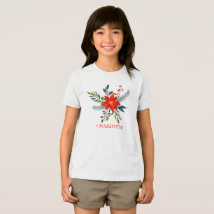 Customized Red Poinsettia Merry Christmas Tri-Blend Shirt