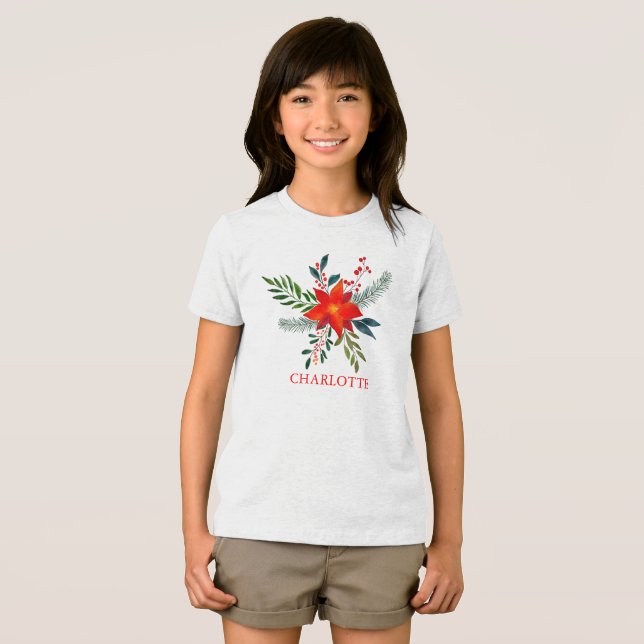 Customized Red Poinsettia Merry Christmas Tri-Blend Shirt (Front Full)