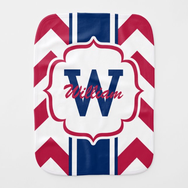 Customized Red White and Blue Chevron Print Burp Cloth (Front)
