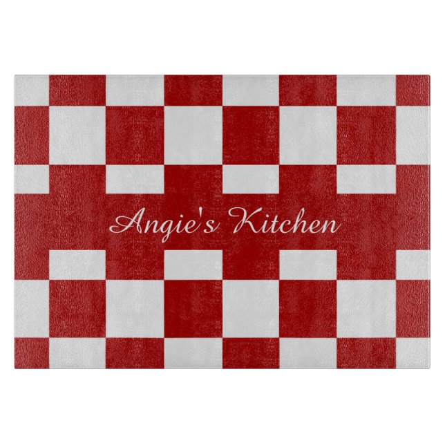 Customized Red & White Checkerboard Kitchen Gadget Cutting Board (Front)