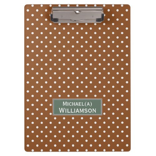 Customized Reddish Brown  White Polka Dot Pattern Clipboard