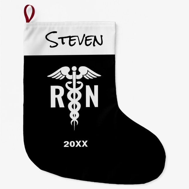 Customized Registered Nurse Medical Caduceus Large Christmas Stocking (Front)