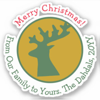 Customized Reindeer Head Green Red Gold Christmas Sticker