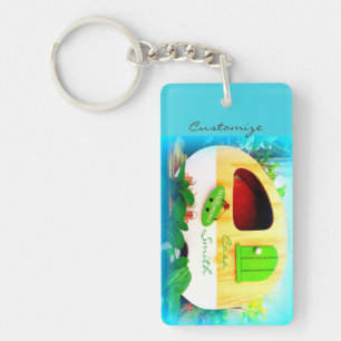 Customized retro camper casa blue keychain