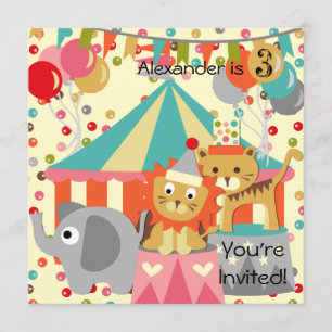 Customized Retro Circus Birthday Invitations