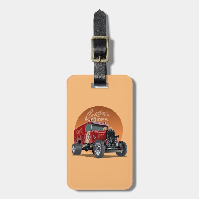 Customized retro race car concept luggage tag (Front Vertical)