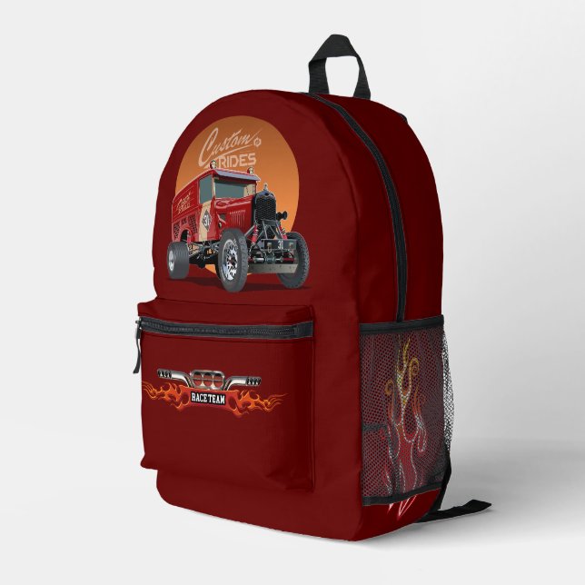 Customized retro race car concept printed backpack (Back Corner Right)