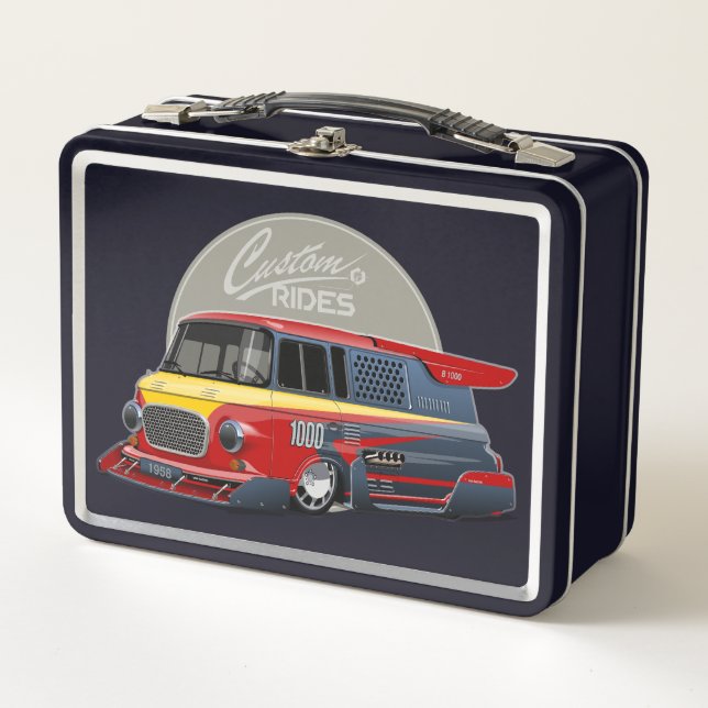 Customized retro race van concept metal lunch box (Front)