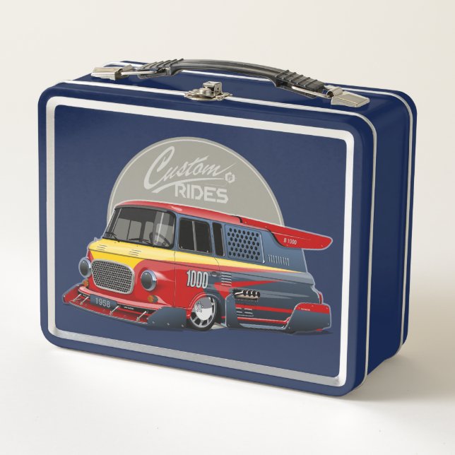 Customized retro race van concept metal lunch box (Front)