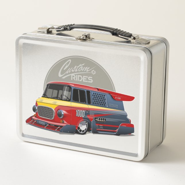Customized retro race van concept metal lunch box (Front)