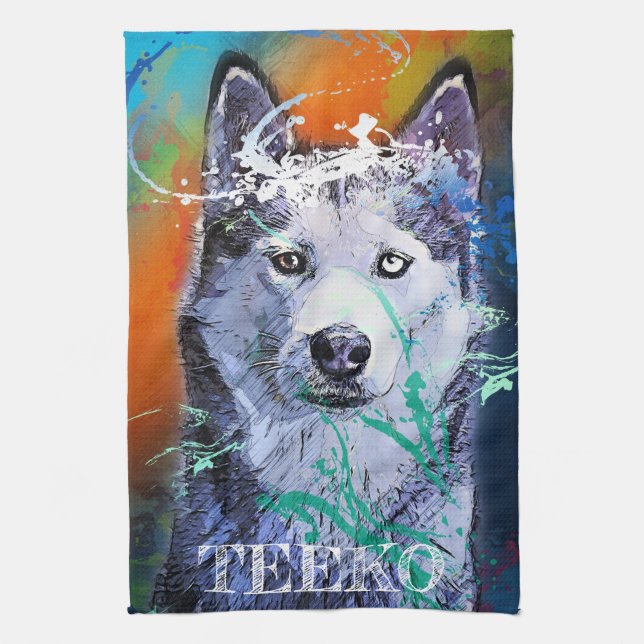 Customized Retro Siberian Husky Kitchen Towel (Vertical)