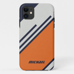 Customized Retro Stripes in  Blue Orange  iPhone 11 Case