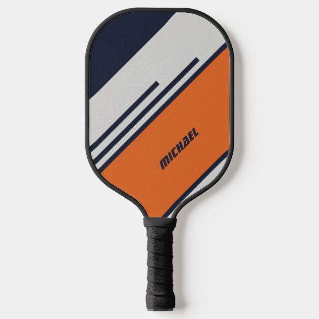 Customized Retro Stripes in  Blue Orange  Pickleball Paddle (Front)