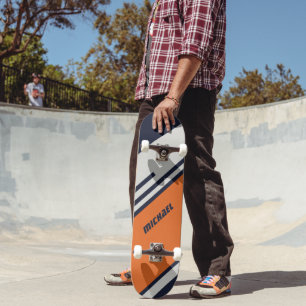 Customized Retro Stripes in Blue Orange Skateboard
