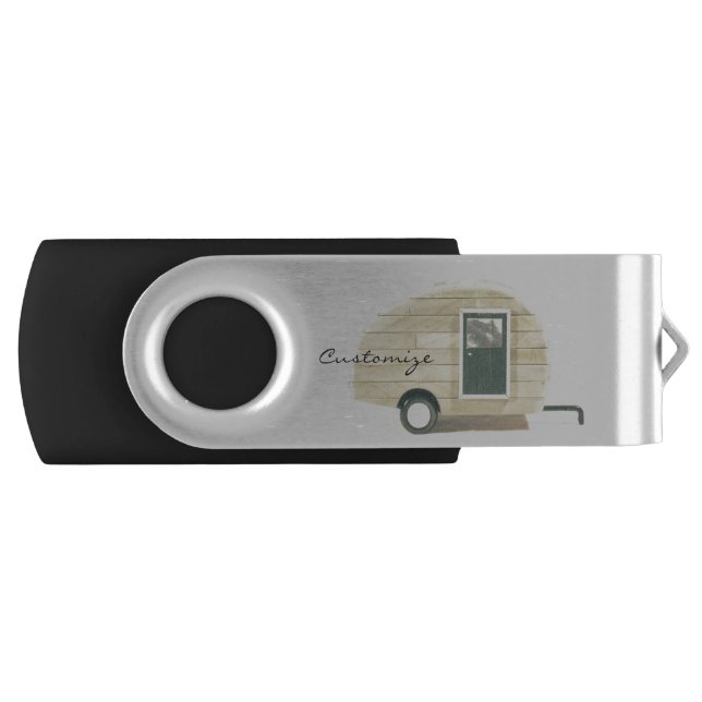 Customized Retro Vintage teardrop camper Flash Drive (Front)