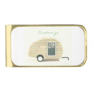 Customized Retro Vintage teardrop camper Gold Finish Money Clip