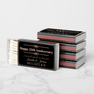 Customized Rose Gold Glitter and Black Matchboxes