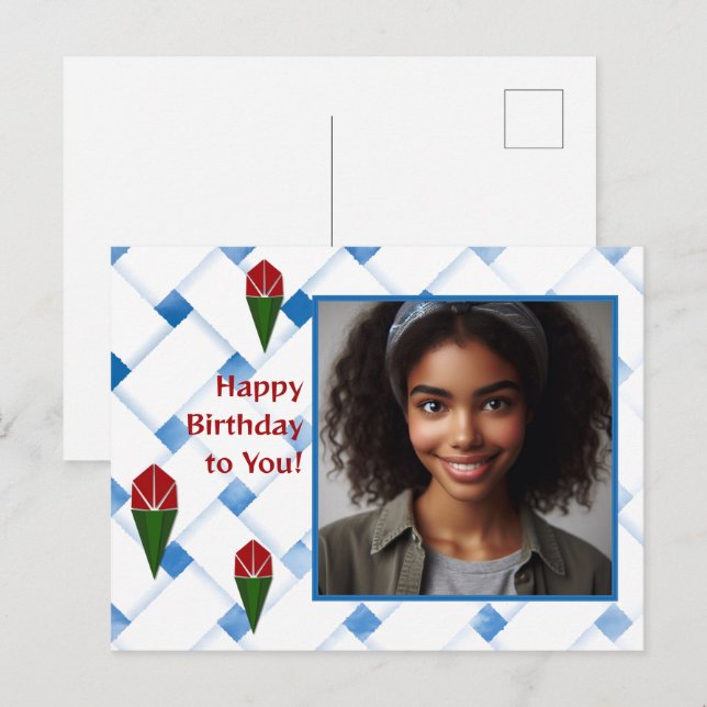 Customized Rose Weave Art Red Blue Green Birthday  Holiday Postcard (Front/Back)