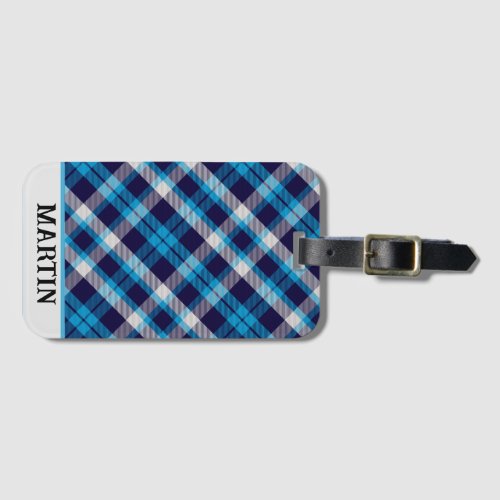 Customized Royal Blue Plaid  Luggage Tag