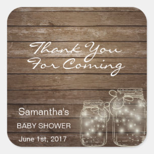 Customized Rustic Mason Jars Baby Shower Wood Square Sticker