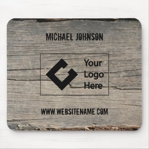 Customized Rustic Wood Texture Business with Logo Mouse 