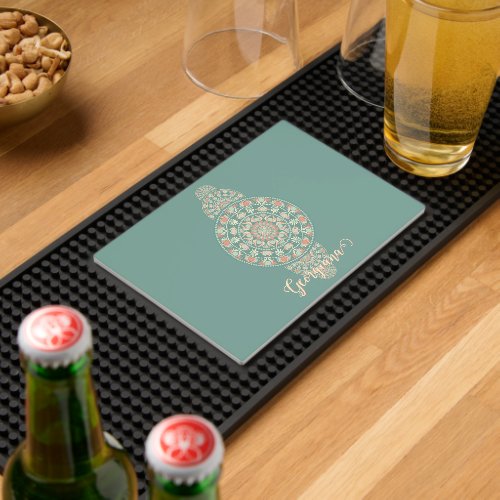 Customized Sage &amp; Sand Retro Ornamental Mandala Bar Mat