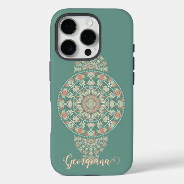Customized Sage & Sand Retro Ornamental Mandala Case-Mate iPhone Case (Back)