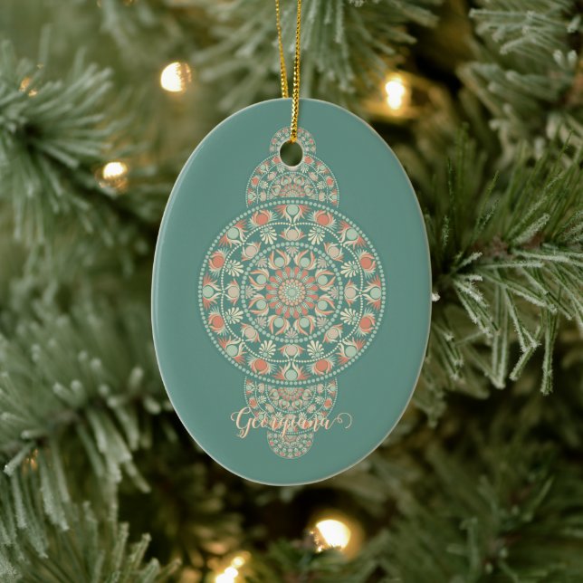 Customized Sage & Sand Retro Ornamental Mandala Ceramic Ornament (Tree)
