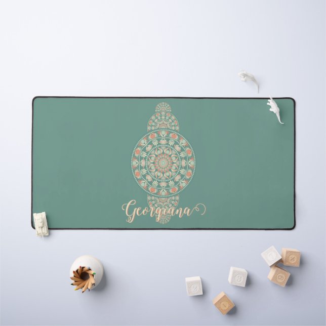 Customized Sage & Sand Retro Ornamental Mandala Desk Mat (Kids Table)
