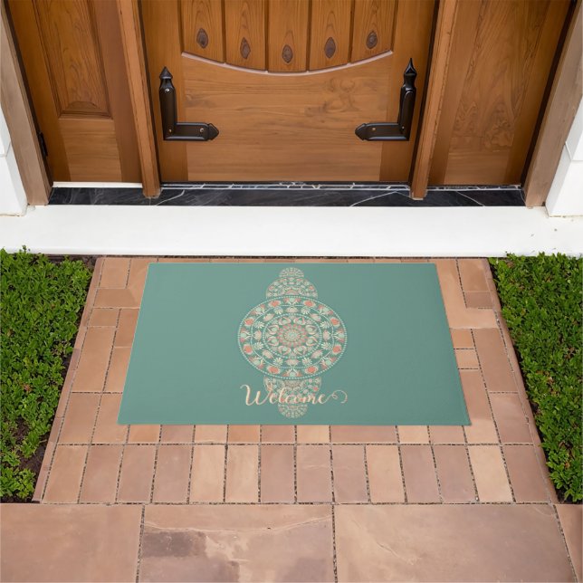 Customized Sage & Sand Retro Ornamental Mandala Doormat (Outdoor)