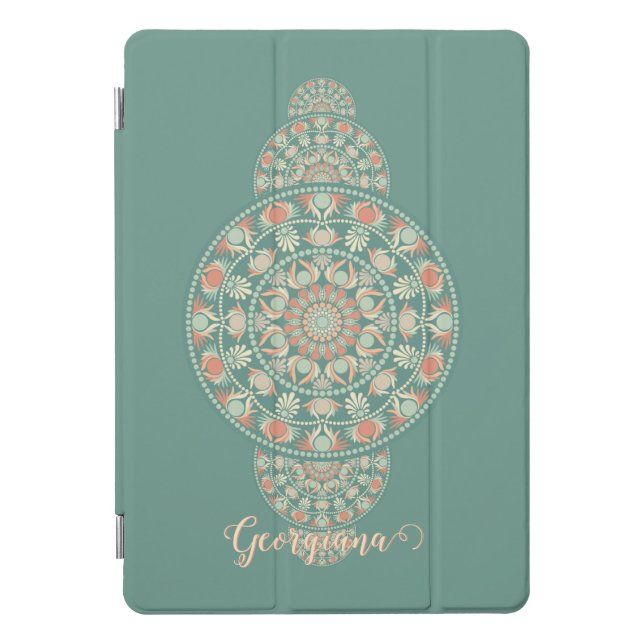 Customized Sage & Sand Retro Ornamental Mandala iPad Pro Cover (Front)