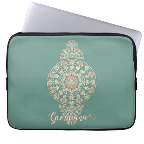 Customized Sage &amp; Sand Retro Ornamental Mandala Laptop Sleeve