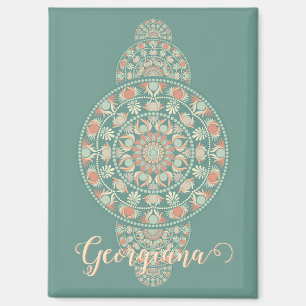 Customized Sage & Sand Retro Ornamental Mandala Magnet