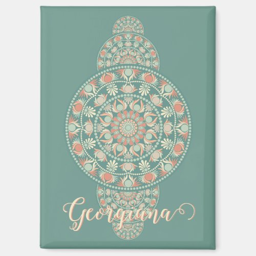 Customized Sage &amp; Sand Retro Ornamental Mandala Magnet