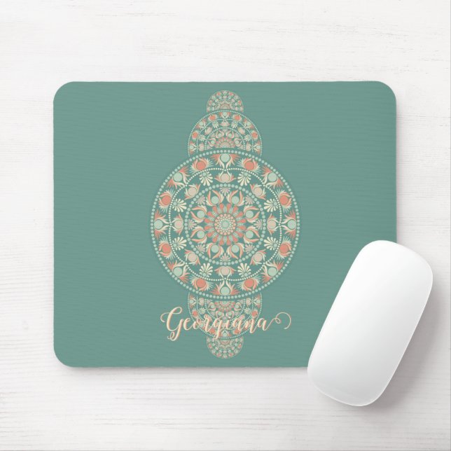 Customized Sage & Sand Retro Ornamental Mandala Mouse Pad (With Mouse)