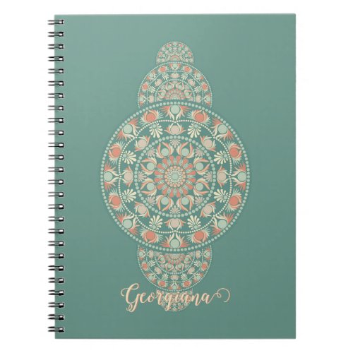 Customized Sage &amp; Sand Retro Ornamental Mandala Notebook