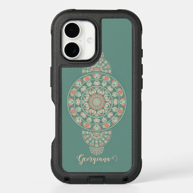 Customized Sage & Sand Retro Ornamental Mandala Otterbox iPhone Case (Back)