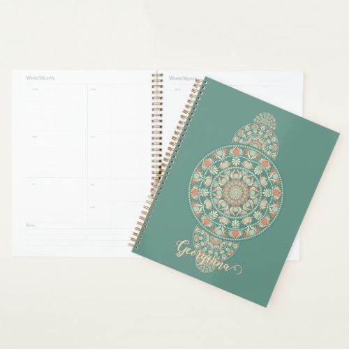 Customized Sage &amp; Sand Retro Ornamental Mandala Planner