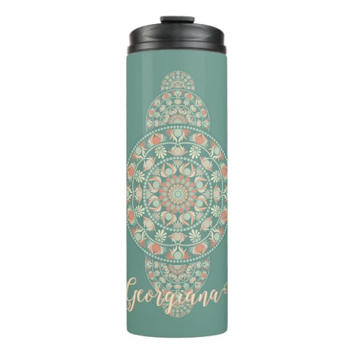 Customized Sage &amp; Sand Retro Ornamental Mandala Thermal Tumbler