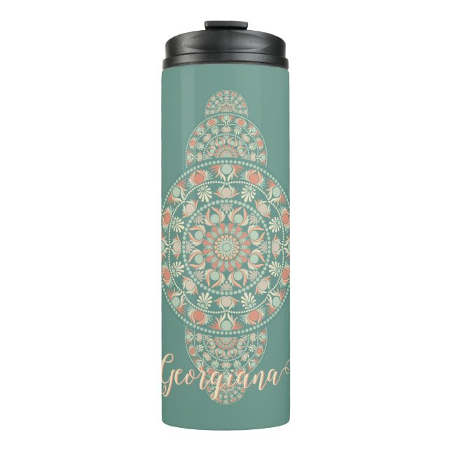 Customized Sage & Sand Retro Ornamental Mandala Thermal Tumbler (Front)