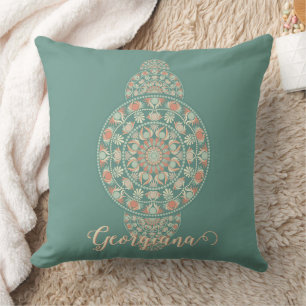 Customized Sage & Sand Retro Ornamental Mandala Throw Pillow