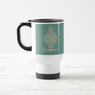 Customized Sage & Sand Retro Ornamental Mandala Travel Mug