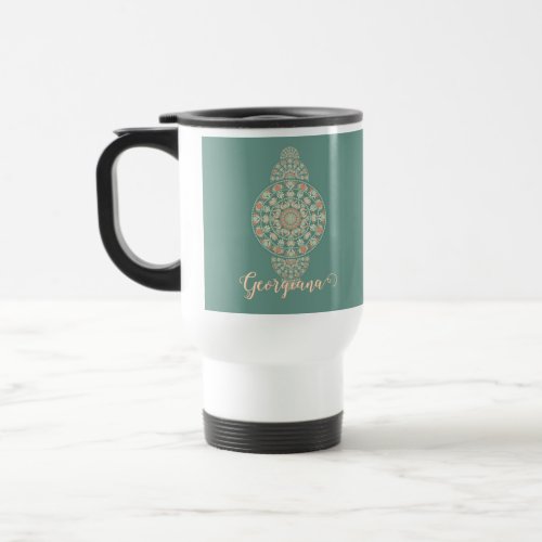 Customized Sage &amp; Sand Retro Ornamental Mandala Travel Mug