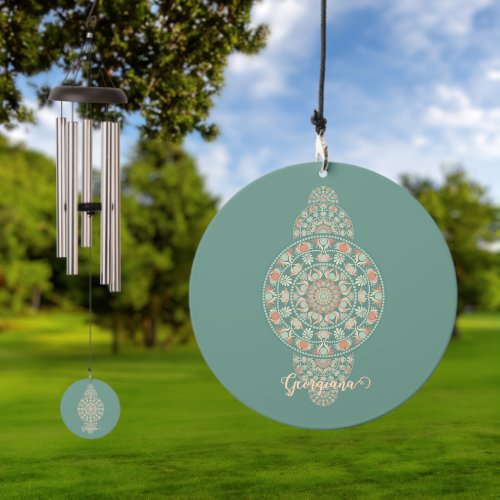 Customized Sage &amp; Sand Retro Ornamental Mandala Wind Chime